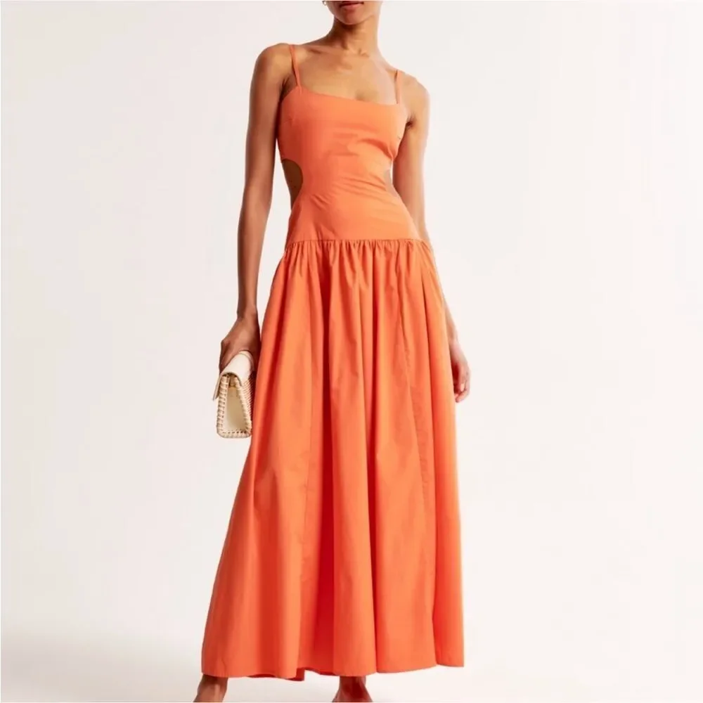 New with tag Abercrombie & Fitch orange drop waist cutout maxi dress size XLT.